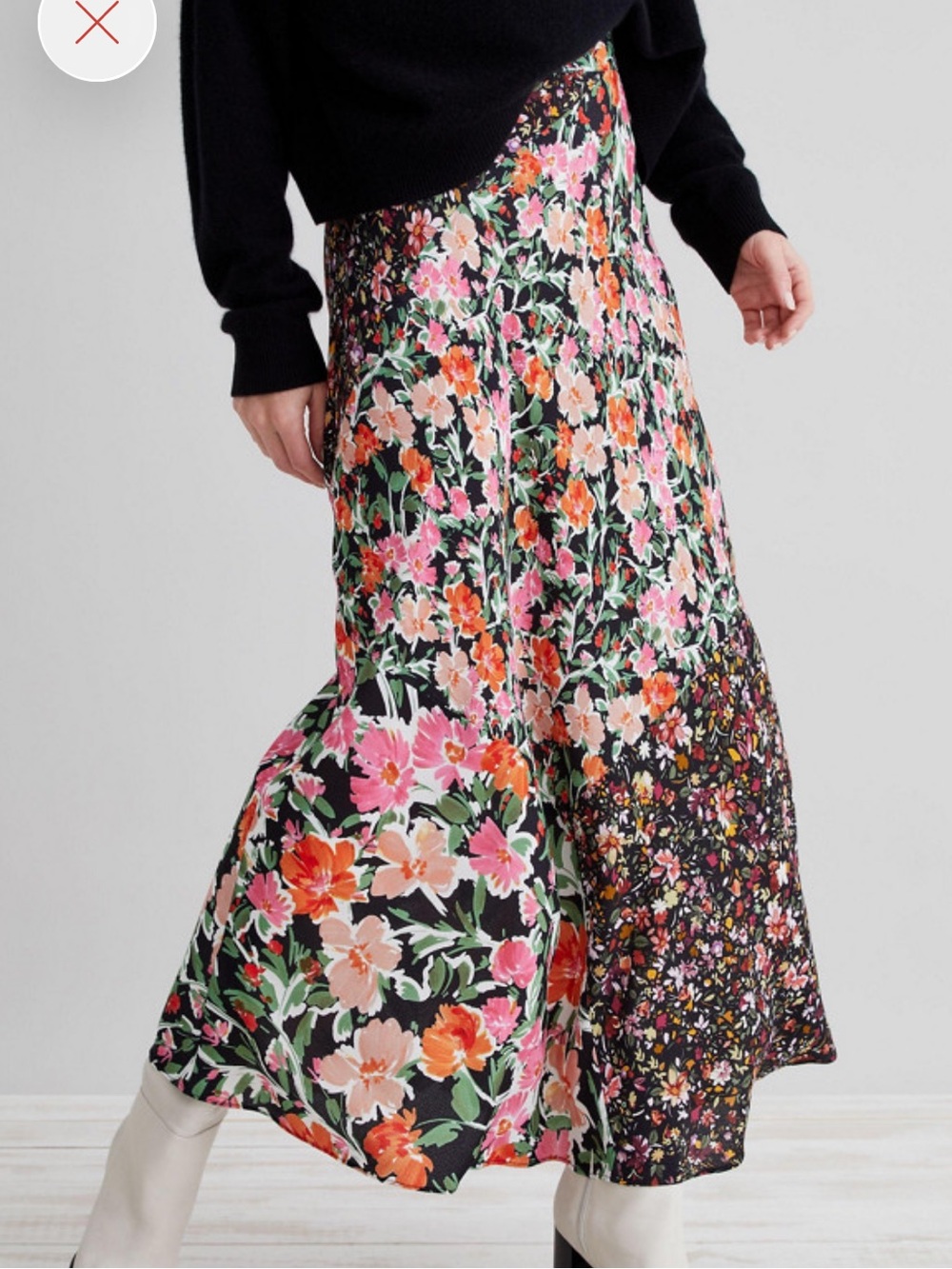 Anthropology Georgia Printed Midi Skirt - Floral Black/Pink 4
